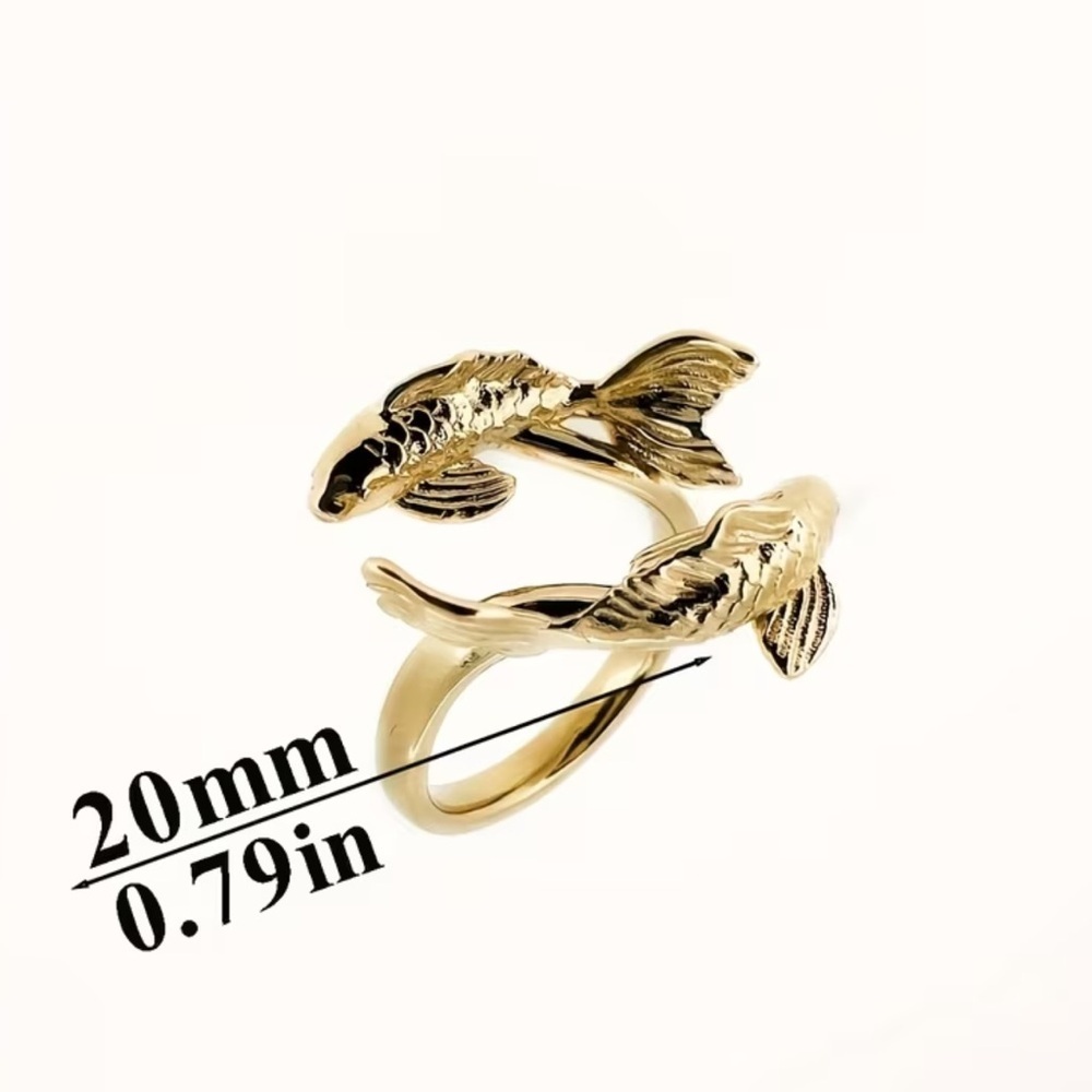 Unique Double Gold Koi Fish Ring. Adjustable Stylish open Ring 🐠 (A0-11) - Picture 6 of 9